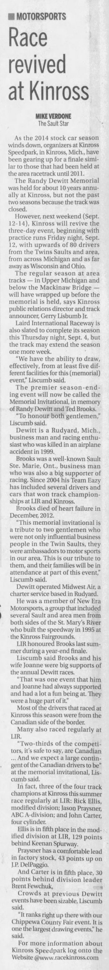Kinross Speedpark - Sep 03 2014 Article